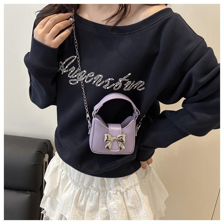 Butterfly Knot Faux Leather Mini Crossbody Bag Cute Small Chain Shoulder Purse for Women