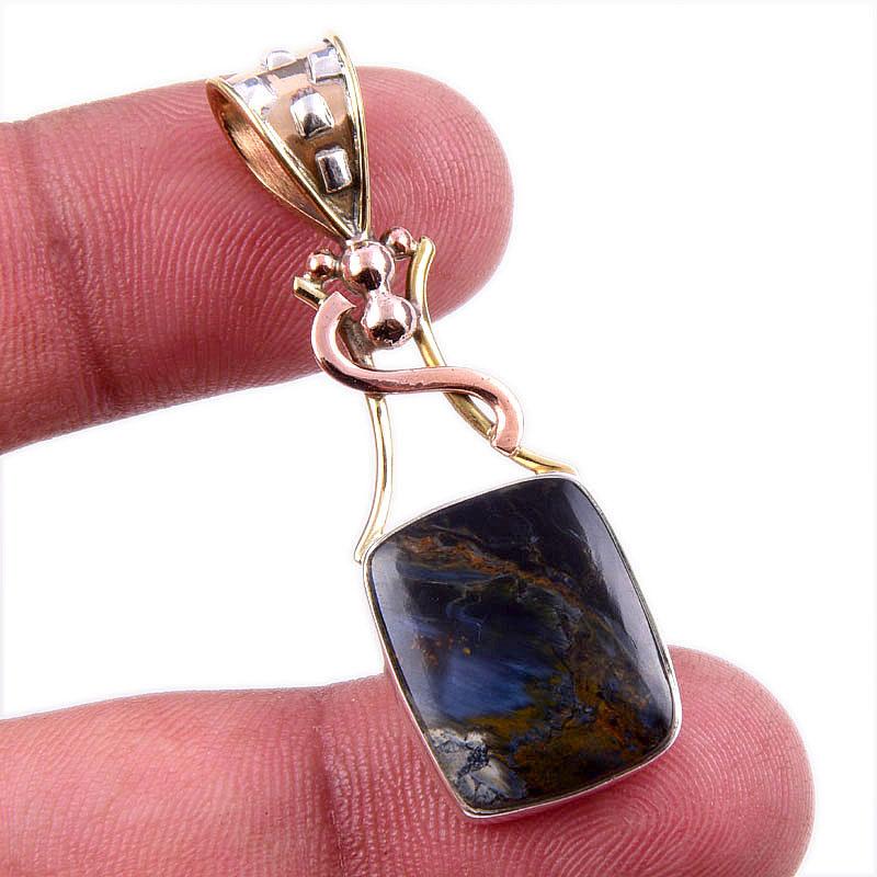 

Natural Pietersite Gemstone 925 Solid Sterling Silver TwoTone Pendant 1.75 U9y81