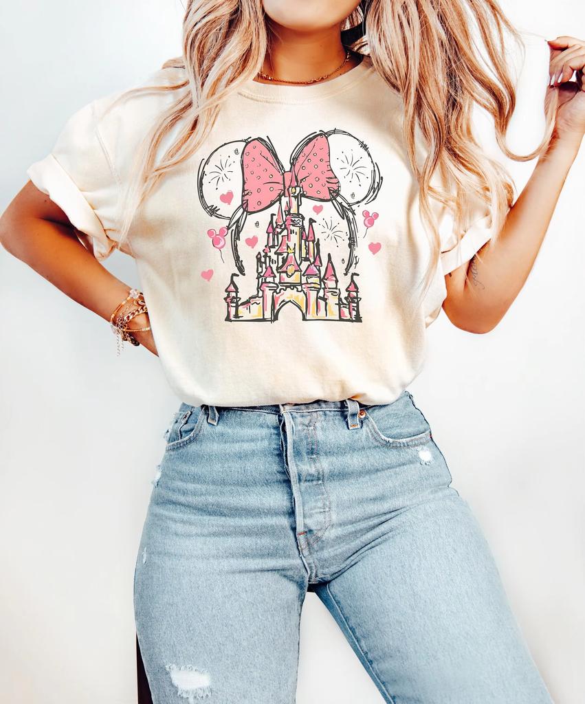 Fashion Mouse Castle Shirt Magic Kingdom Family Short-sleeved T-shirt American Retro Women's Fashion Casual T-shirt