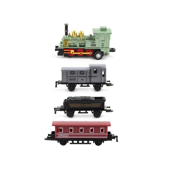 1 Set Vintage Steam Train Toy with Locomotive 3 Carriages Pull Back Realistic Mini Kids Retro Die-cast Train Model Ornament Boys Girls Birthday Gift