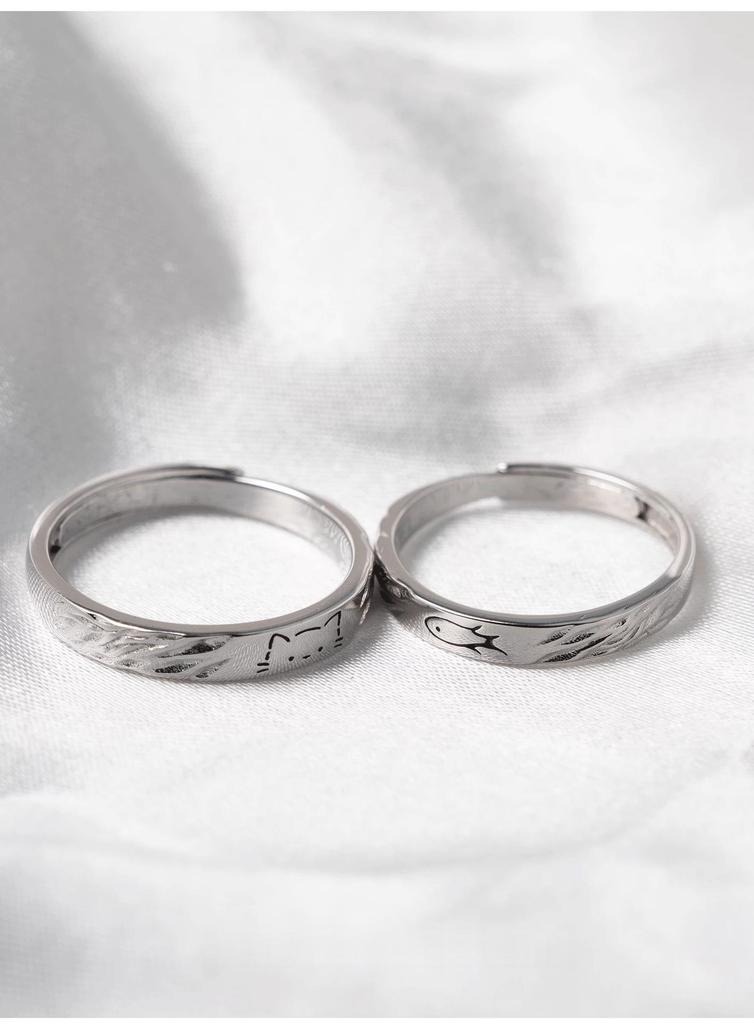 Kitten Has You 999 Silver Couple Rings: Niche Design Valentine's Day Pure Silver Rings