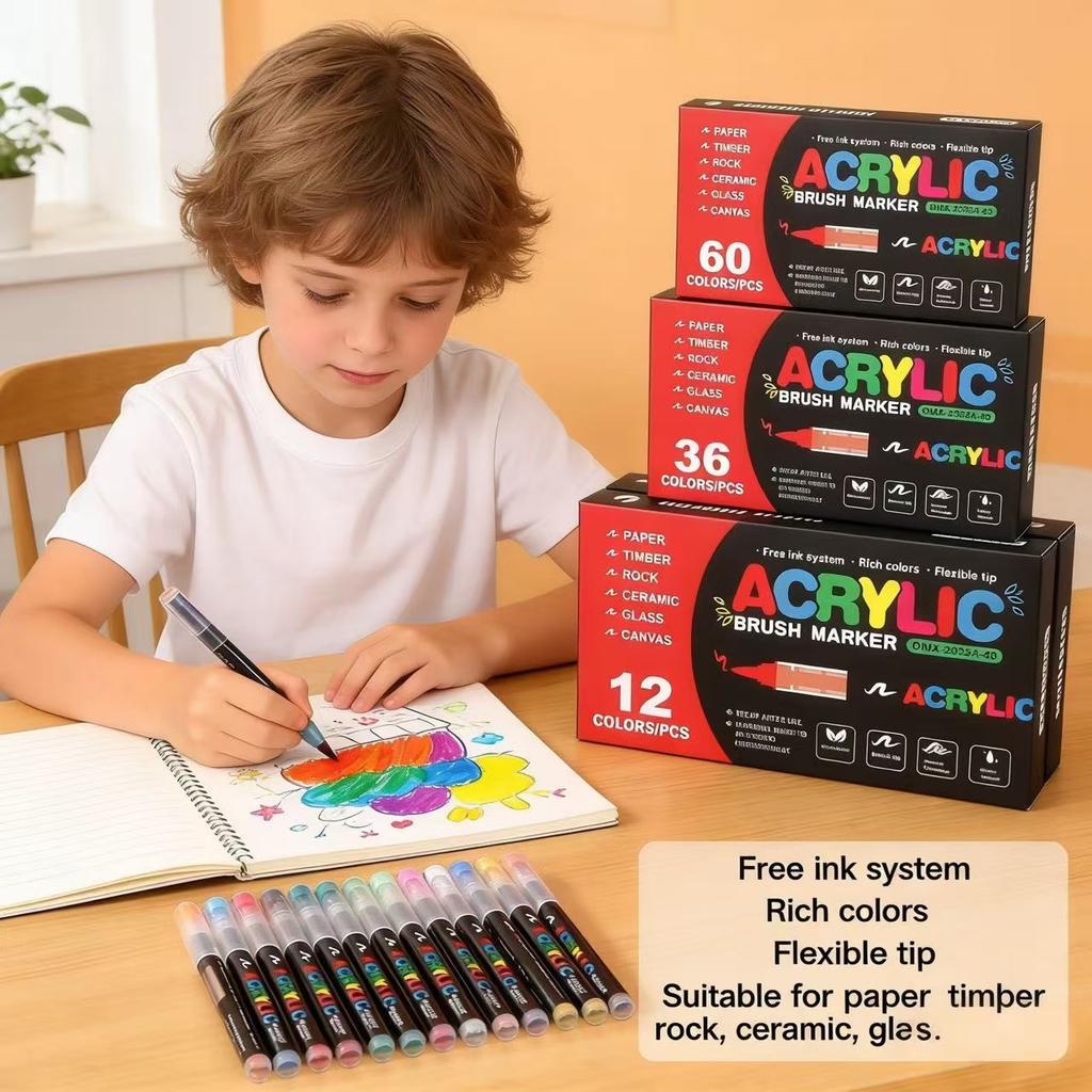 12-288 Colors Acrylic Paint Pen Markers Acrylic Felts Brush Tip Paint Markers for Wood Rock Painting Canvas Gift DIY Crafts Art