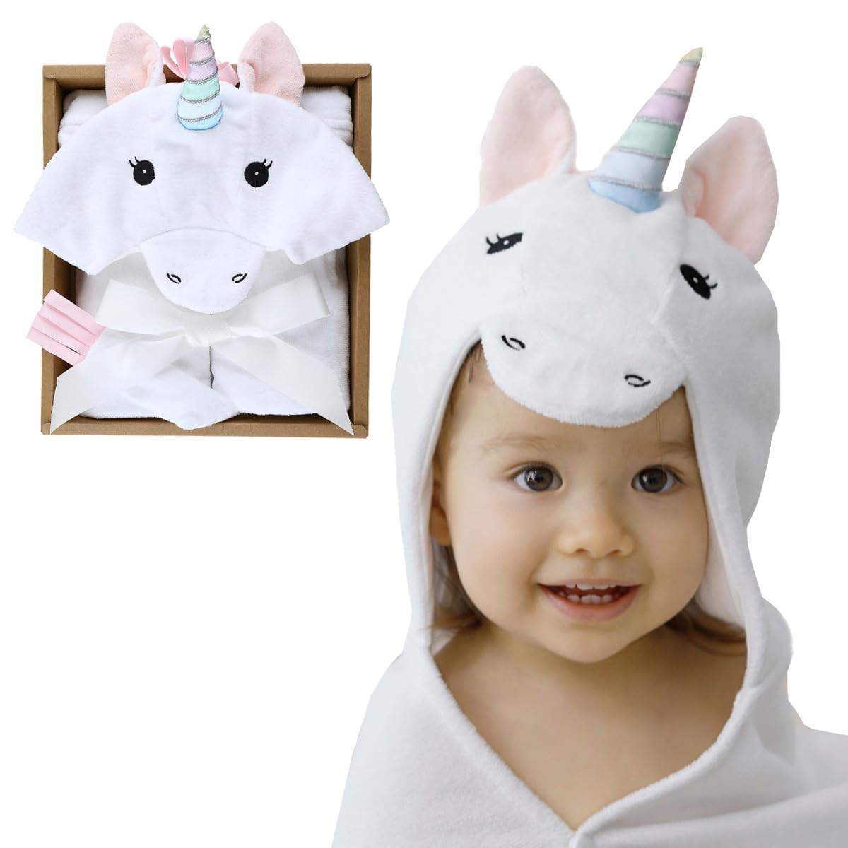 

DEIGO Baby Bath Towel, Unicorn Design, Gift Box, Baby Girl Gift, Bathrobe, Deigo