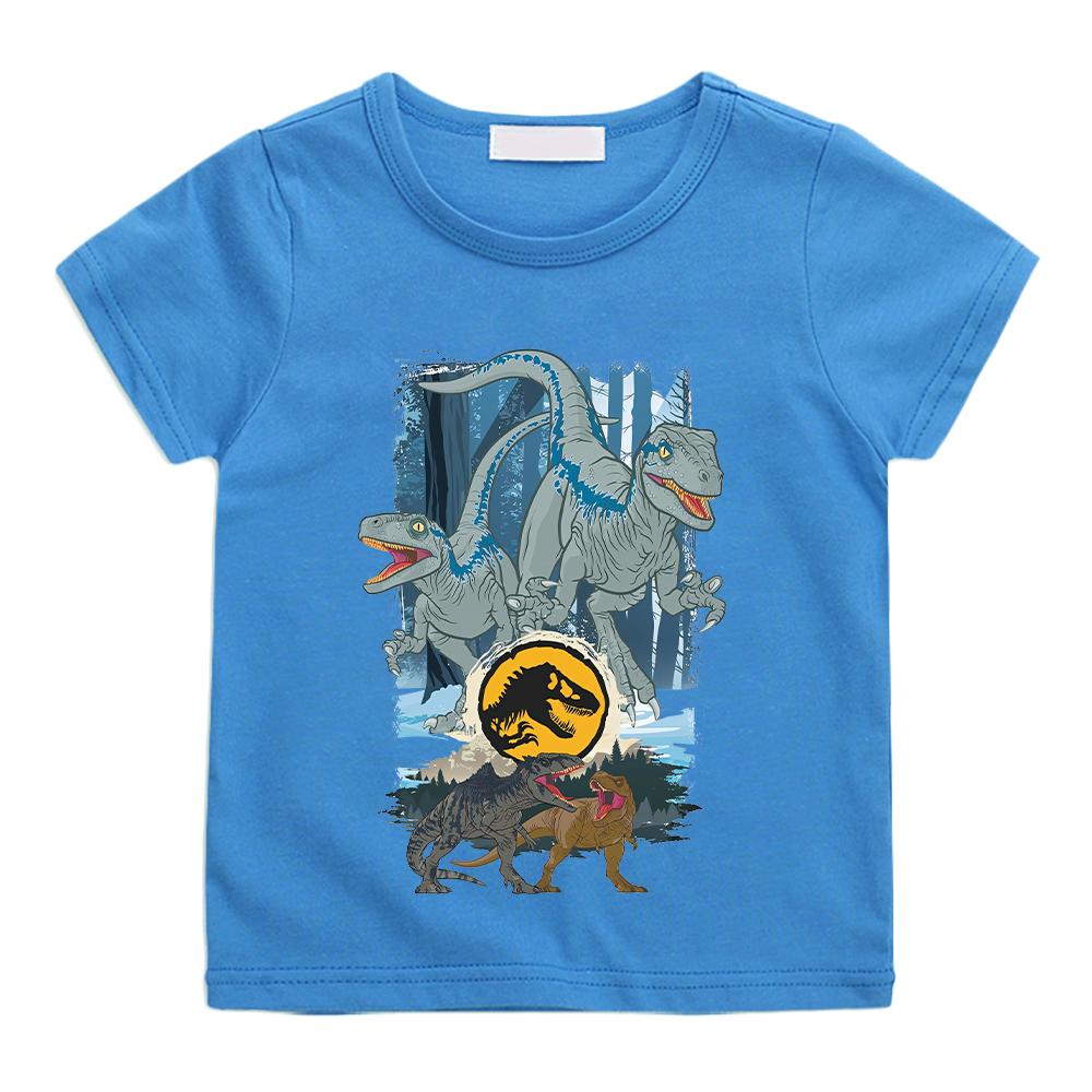 

Футболка «Мир Юрского периода» с изображением динозавров, классические фильмы, 100% хлопок, повседневная ретро-футболка с графическим принтом, детская одежда, футболки, топы для детей 130 синий