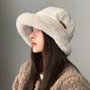 Pălărie tip găleată din blană pufoasă la modă pentru femei, iarnă, groasă, caldă, pălărie Panama pescar, de damă, vintage, moale, plușată, pălărie tip bazin