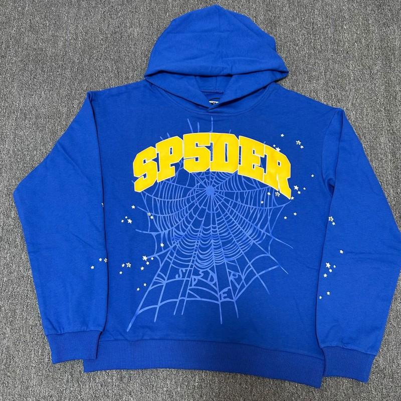 Felpa Sp5der FW23 Unisex Streetwear Pullover Felpa Con Stampa Ragnatela Vestibilità Larga Misto Cotone