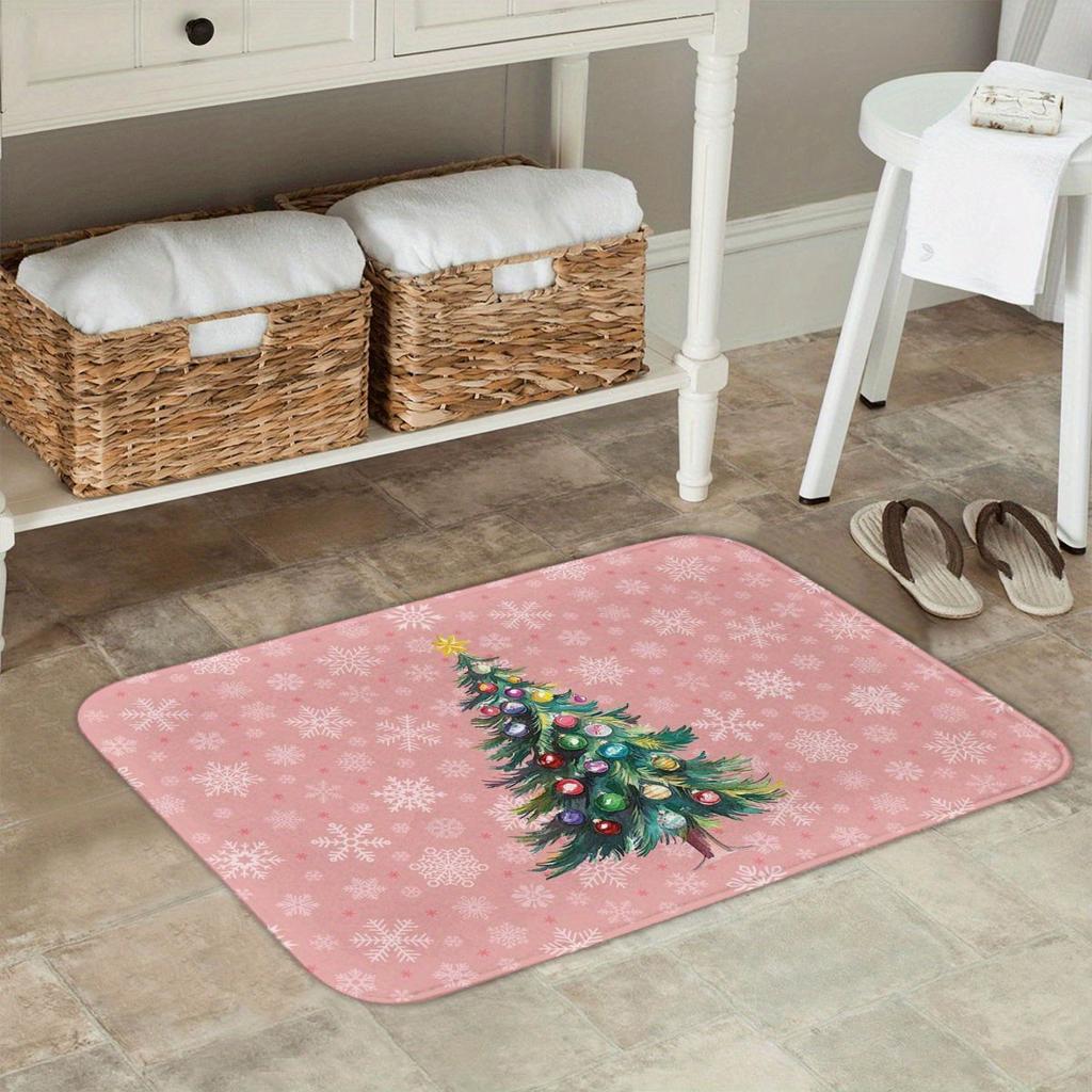 1 Stück Anti-Ermüdungs-Küchenteppiche, weihnachtlicher rosa Baumdruck, wasserdichte, rutschfeste, dick gepolsterte Küchenmatte, strapazierfähige, bequeme Stehmatte für die Küche