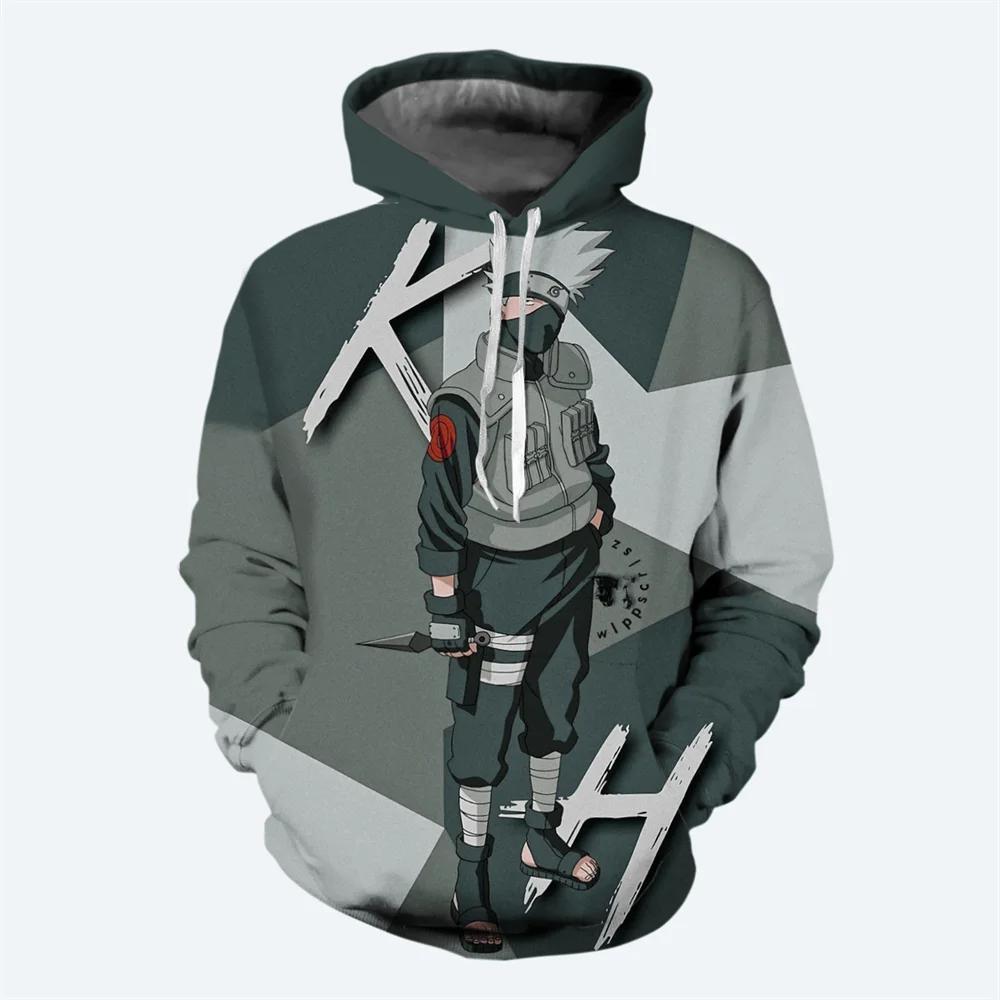 

2024 Новая мужская толстовка с капюшоном в японском стиле с аниме «Наруто» с 3D-принтом и рисунком Какаши, модная уличная повседневная мужская толстовка большого размера M