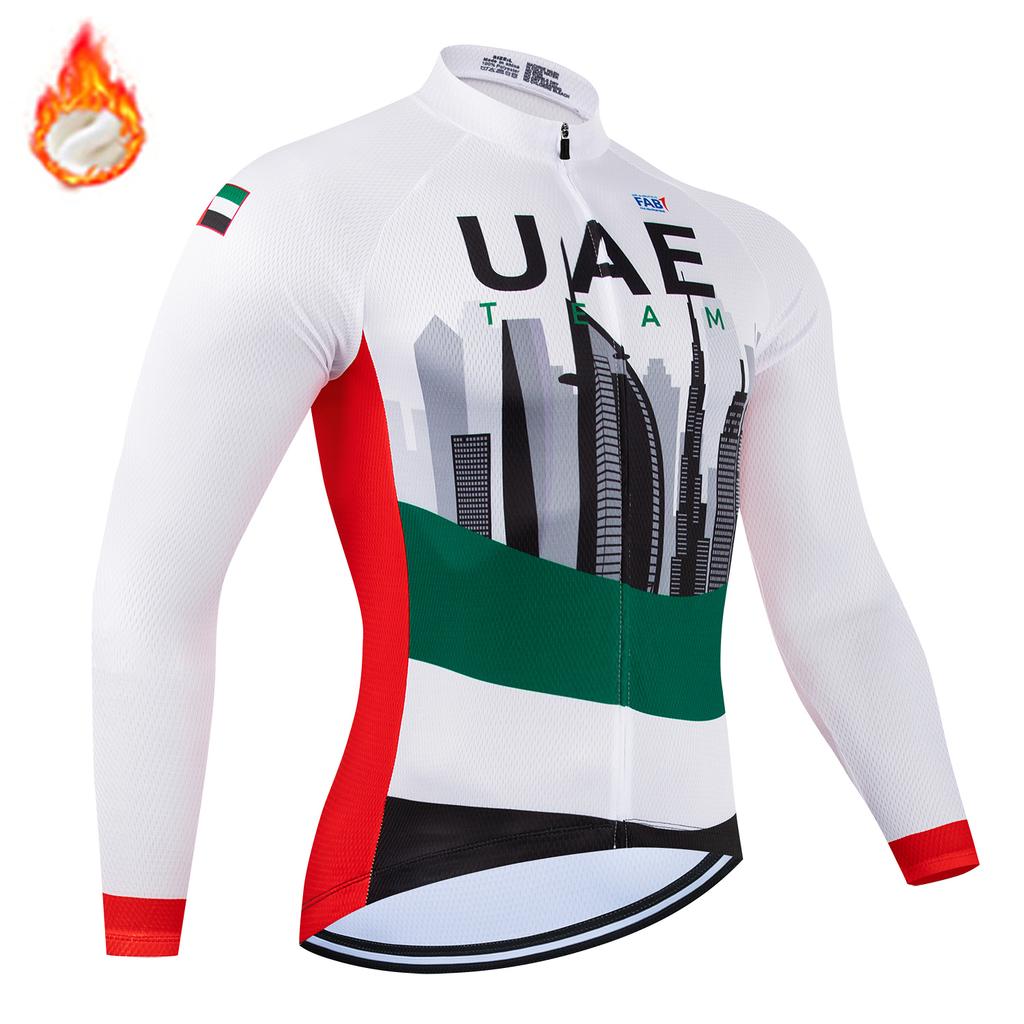 Team UAE Winter Long Sleeve Thermal Fleece Cycling Jersey Set Bib Pants Ropa Ciclismo Bicycle Clothing MTB Bike Jersey Uniform