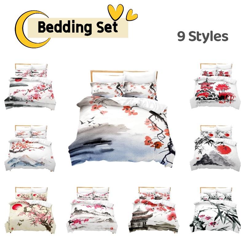 New Cross-border Chinese Style Ink Painting Digital Printing Flannel Bedding Set