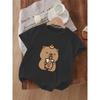 European Sizes Girls' Fashionable Pufferfish & Milk Tea Print Round Neck Comfortable Casual T-Shirt for Spring/Summer, Great Summer Gift for Girls