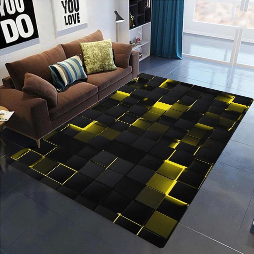 Artystyczny Neonowy Geometryczny Wzór Dywan Kolorowy Retro Styl Antypoślizgowy Miękki Dywan z Różnorodnymi Kształtami Wzorami do Salonu
