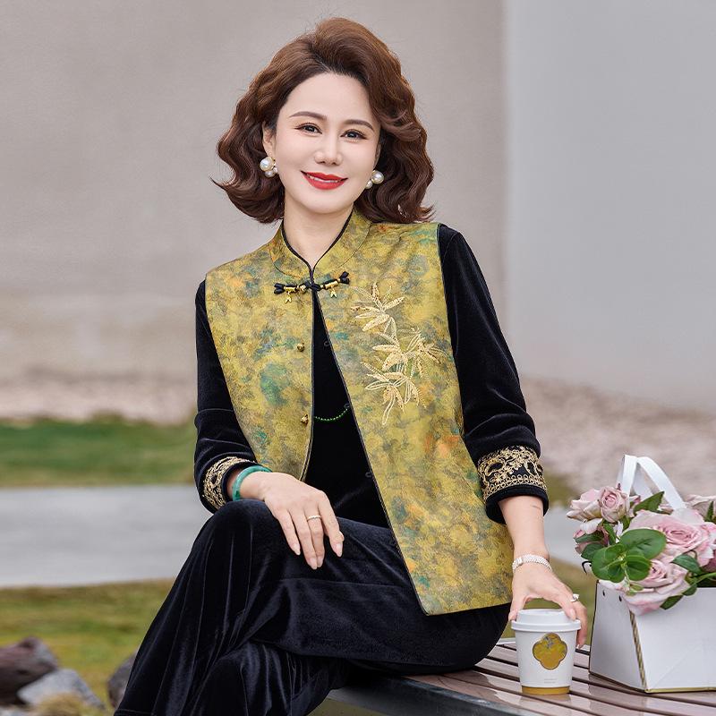 

Stylish Women s Jacquard Vest - New 2026 Spring/Autumn Gold Velvet Top 5XL (150-165 Jin)