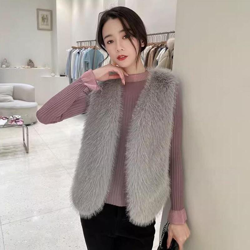 Winter Small New Collar Imitation Fox Fur Korean Version Versatile Simple Short Fur Vest Woman