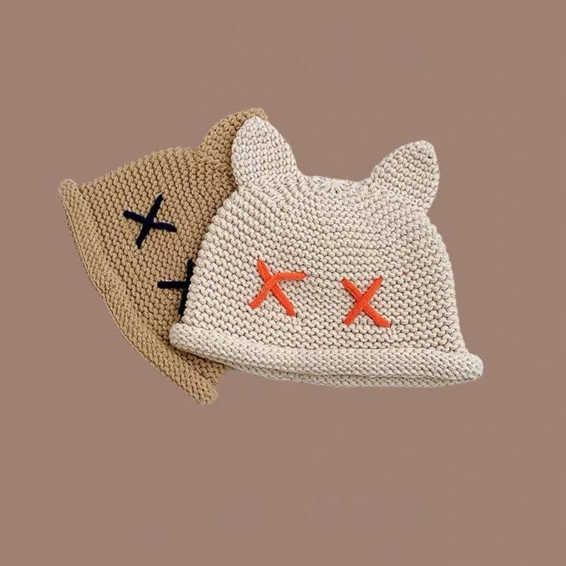 Popular Bobble Hat Knit Beanie Hat with Cat Ear Women Winter Warm Hat Sweet Girls Bucket Hat Soft Breathable Skull Cap