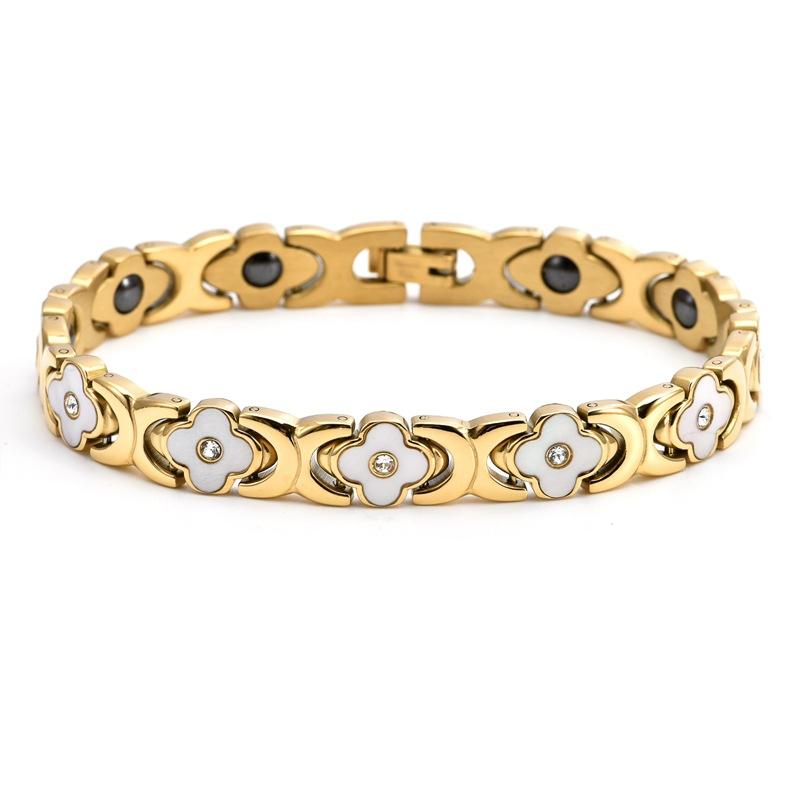 European and American Fashion Light Luxury Four-leaf Clover Shell with Diamonds Single Row Magnet Bracelet Jewelry 2026 21CM