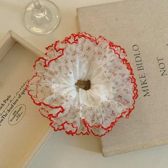 Корейская красная цветочная кружевная резинка для волос для женщин - Аксессуары для волос ранней весны