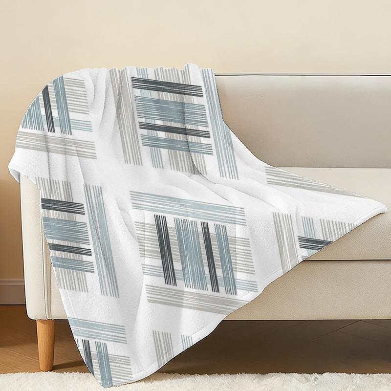 Printed Flannel Fleece Blanket, Skin-friendly Soft Throw with Minimalist Lines – Cozy Warm Blanket for Home, Dorm, Christmas & Halloween Use