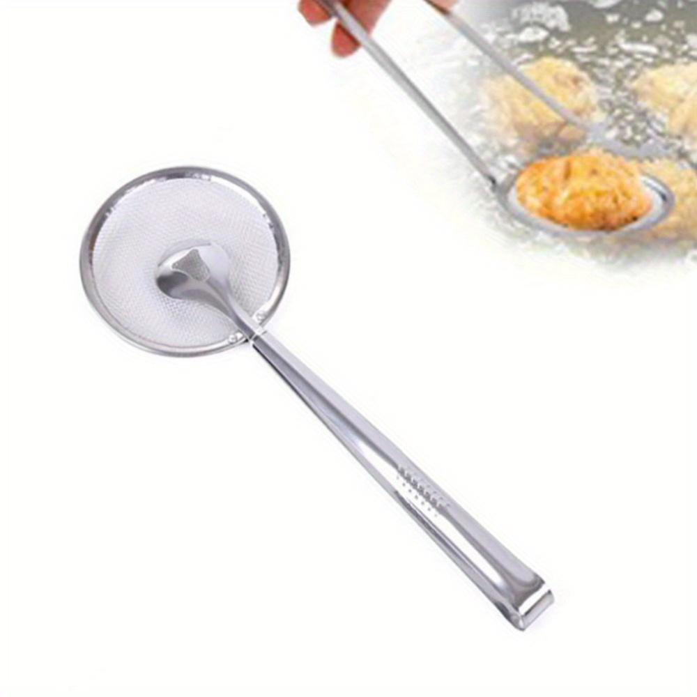 1pc Durable Stainless Steel Kitchen Colander and Frying Spoon Set - Perfect for Straining and Frying Food