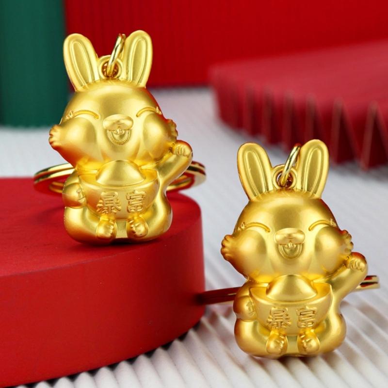Golden-Rabbit Keychain Women Bag Pendent Car Keyring Lucky Rabbit Amulet-Jewelry Gifts Chinese New Year Mascot Zodiac