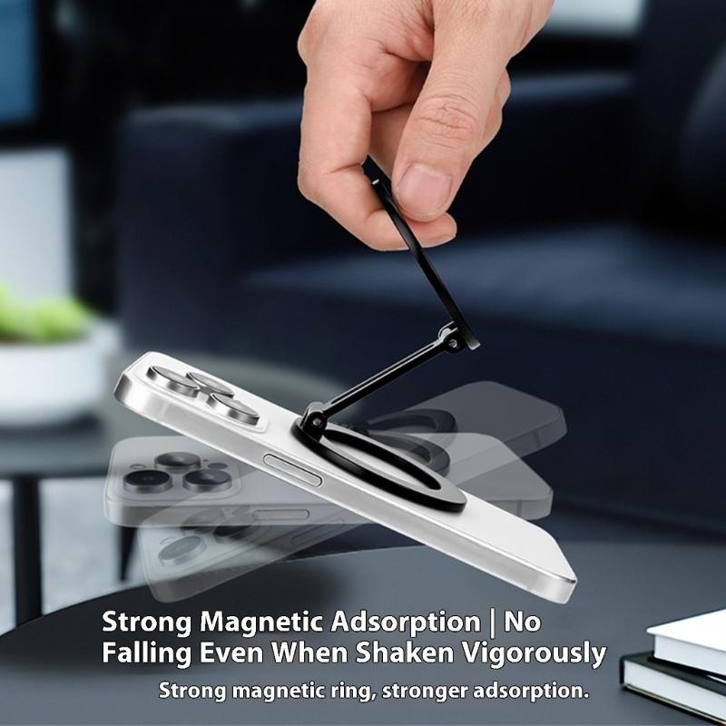 Portable Metal Phone Mount Double Magnetic Surfaces Foldable Design Universal Fit Stand for 4 to 6.7 Inch Smartphones