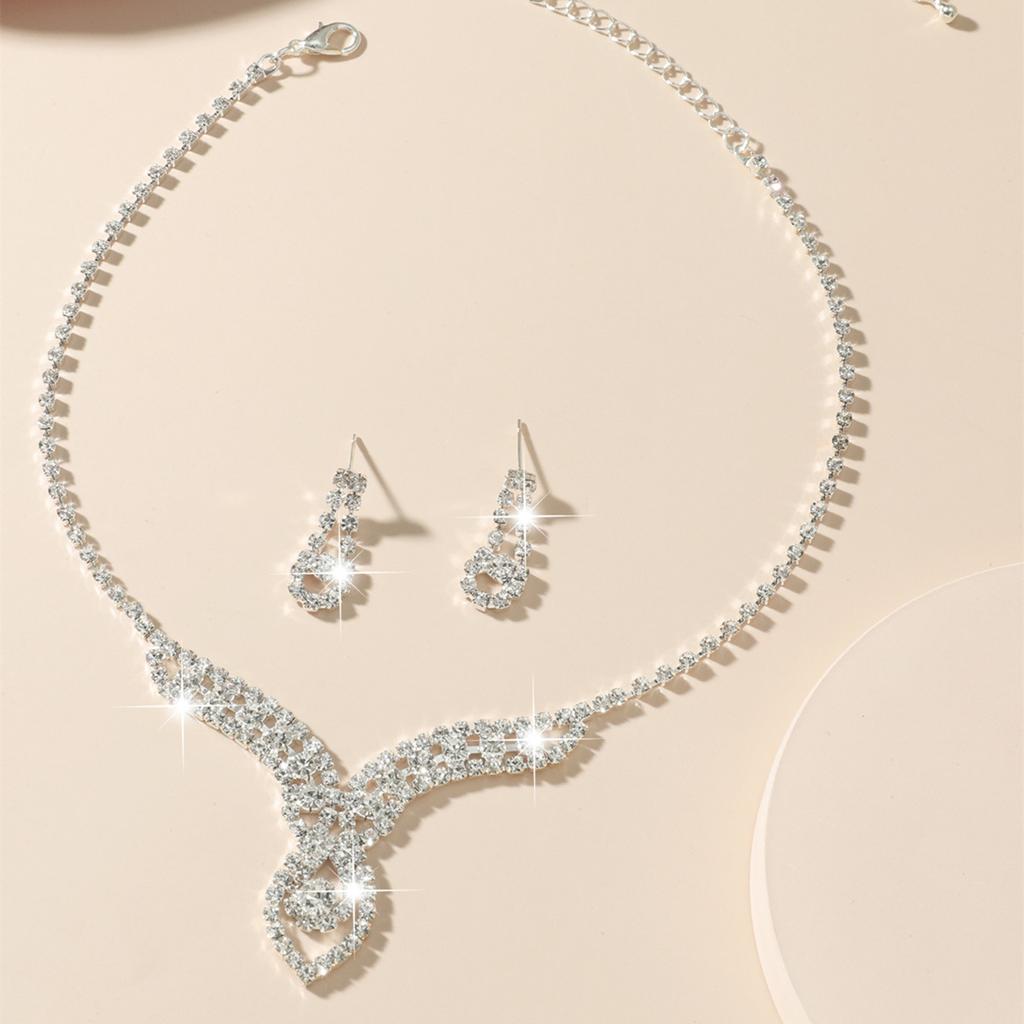 Fashion Rhinestone Love Necklace Earrings Set, Shiny Bridal Necklace Earrings