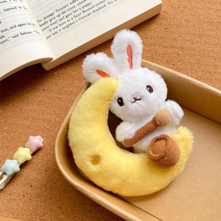 Plush Moon Rabbit Keychain With Pp Cotton Filling For Midautumn Festival Gift