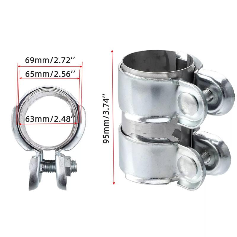 1PC Exhaust Clamp Stainless Steel 63mm Exhaust Tube Pipe Connector Joiner Sleeve Clamp Adjustable Clamp Replacement Accessories