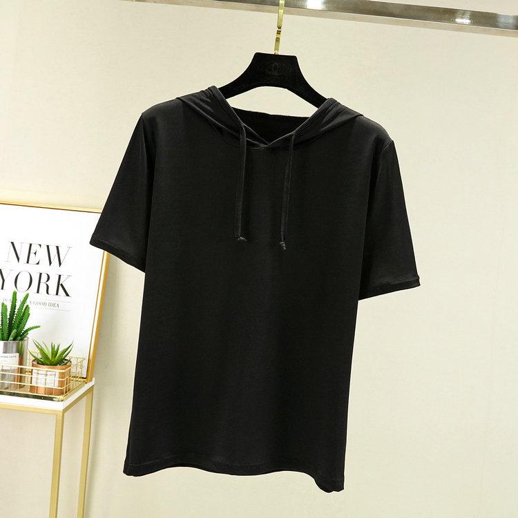 

Женская корейская толстовка с коротким рукавом из ледяного шелка - Повседневный, свободный, универсальный летний топ XXL чёрный