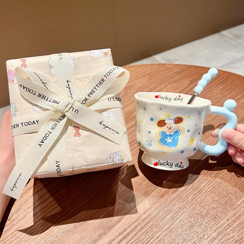 Ins Cute Cartoon Goblet Pacha Dog Mug Water Cup Couple Ceramic Cup Birthday Gift Girls Practical