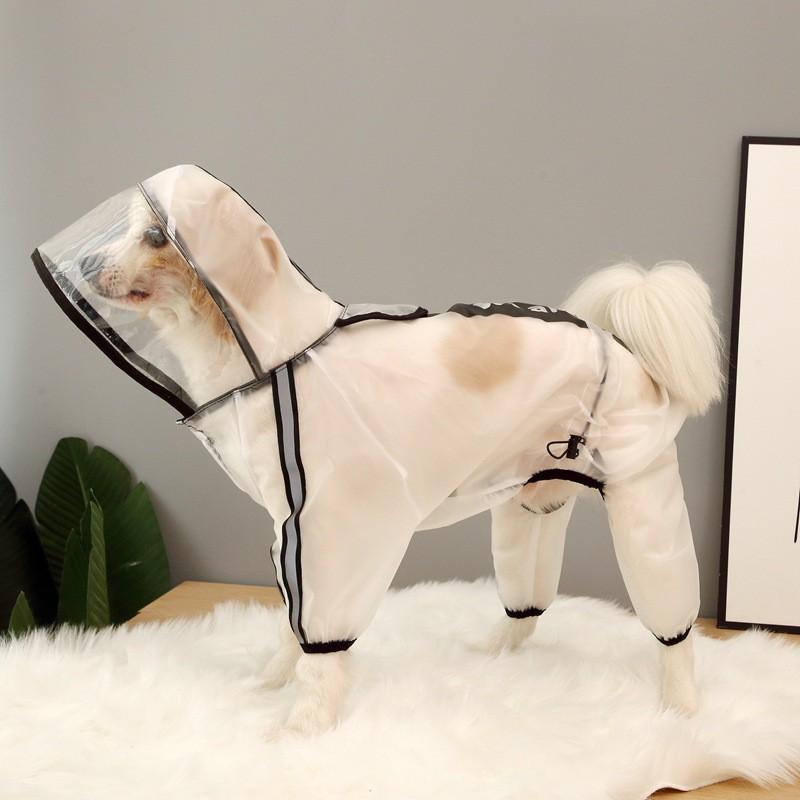 Full Coverage 4-Leg Dog Raincoat With Hood Waterproof PU Pet Rainwear Golden Retriever Poodle Small To Extra Large Breeds