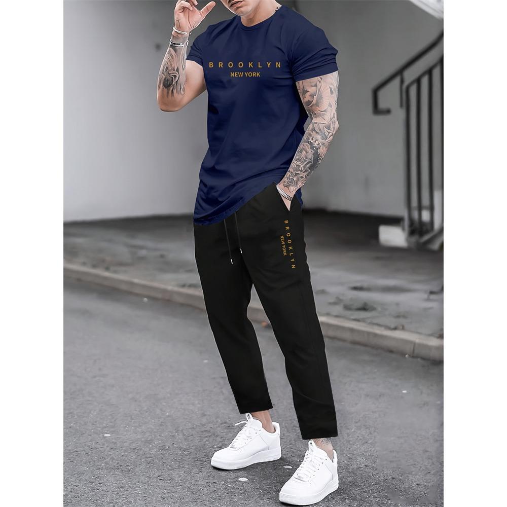 2 Piece Regular Fit Men's Jogger Pants Letter Printed Men's Short Sleeve T-Shirt Set Street Outdoor Casual Fashion Set