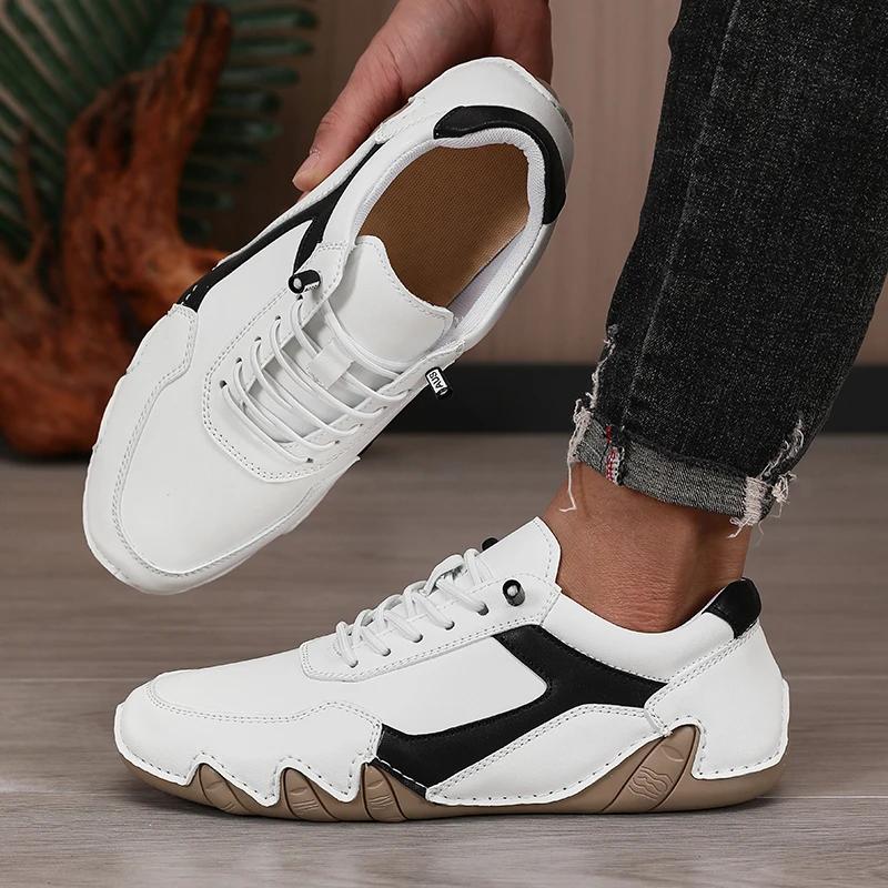 

Мужская повседневная обувь из натуральной кожи ручной работы, дышащая, удобная, с мягкой подошвой, роскошная, модные мужские кроссовки, теннисные, для улицы, лоферы для вождения 39 белый