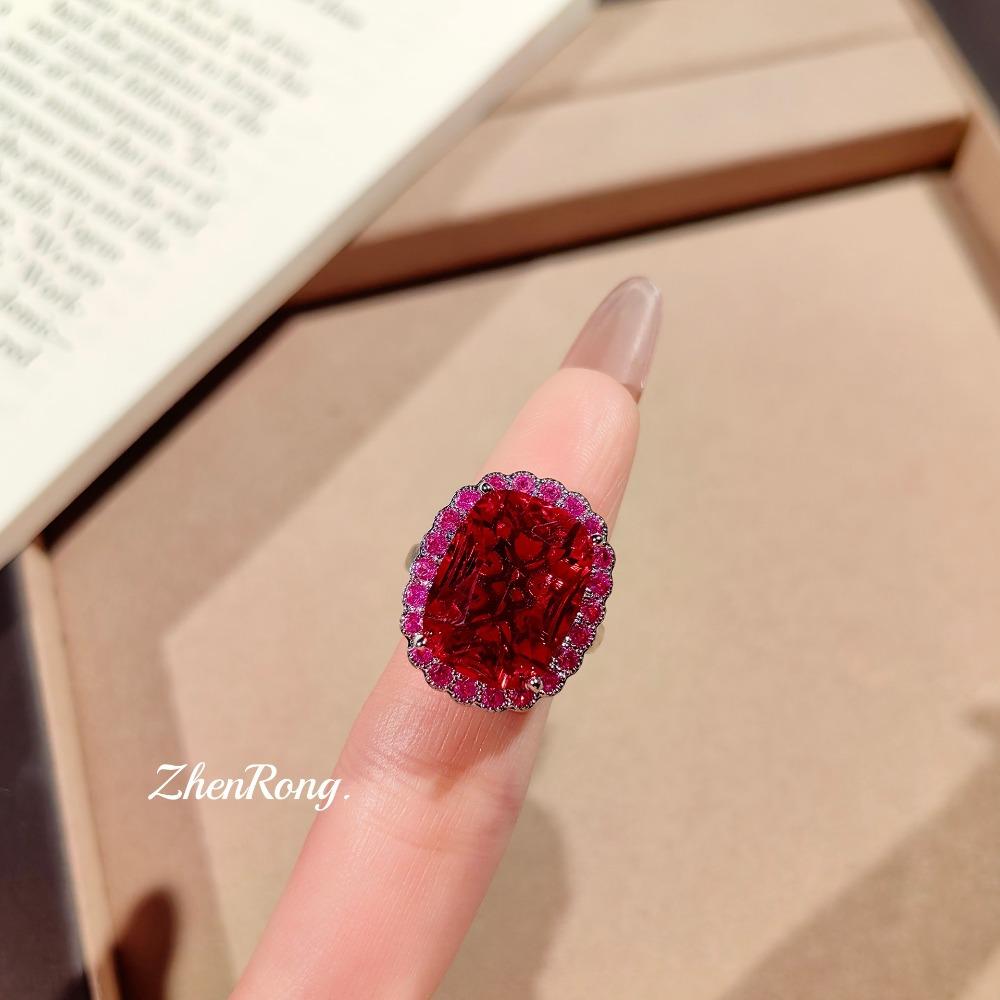 Elegant Women Jewelry Set Full Diamond Pigeon Blood Red Necklace Ruby Ring Earrings Fashion Gemstone Accessories