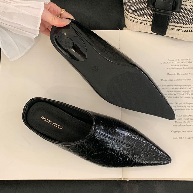 Fashion Female Low Heel Slippers Slides Shoes For Women Mules Spring Summer Fashion Pointed Toe Ladies Heeled Slippers Sandals Shoes
