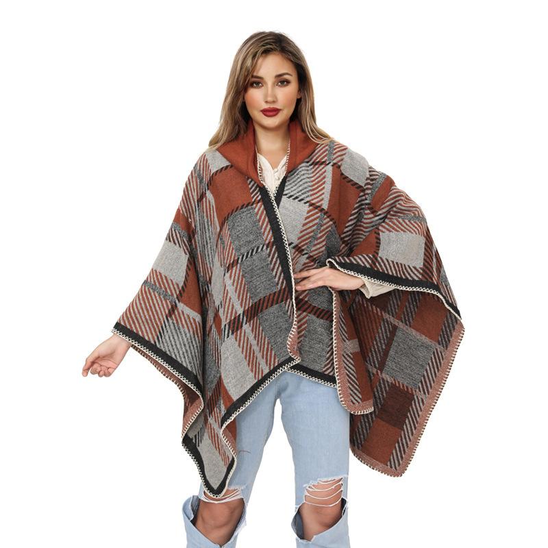 Acrylic Split Shawl Women'S Fashion Thickened Hat Cape Plaid Scarf