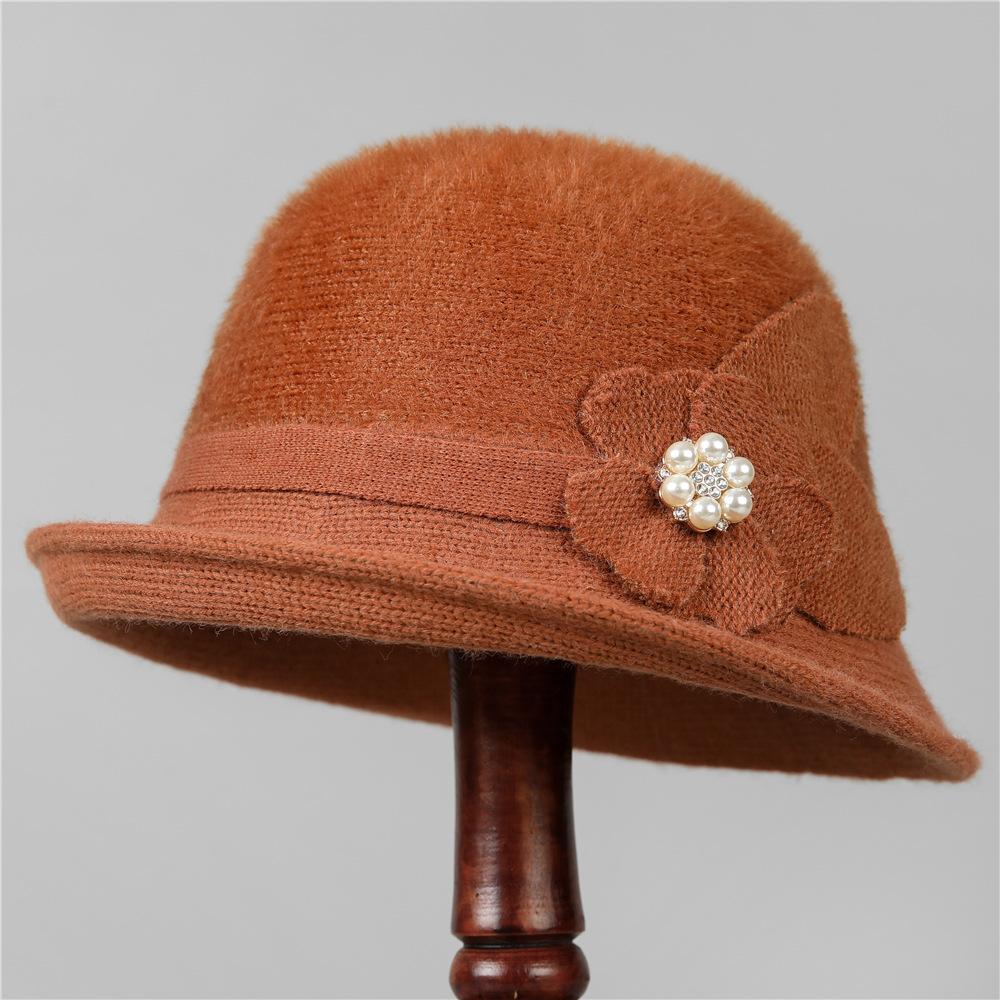 Elegant Mom Hat Ladies Autumn Warm Winter Knitted Basin Hat Old Lady Grandma Bucket Hat