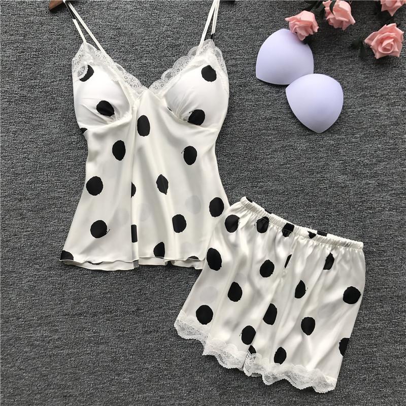 European and American new satin lace polka dot suspender shorts sex suit S белый