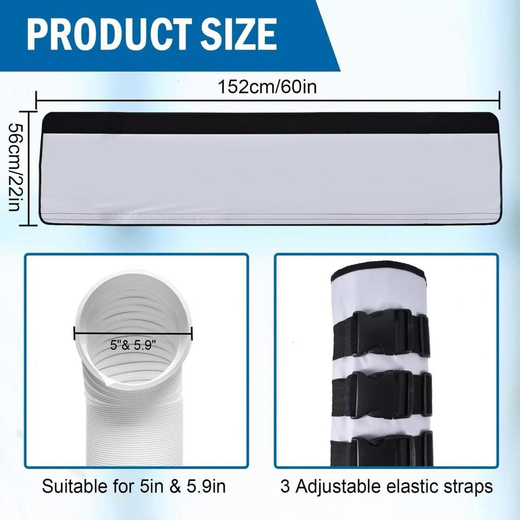 AC Insulated Hose Cover Wrap Reusable Insulated Hoses Duct Vent Cover Protective Air Conditioner Parts for Heat Reduction