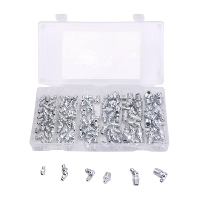 Grease Connection Fitting Assortment with Six-Sided Installation Bases for Machinery Lubrication Maintenance Tasks