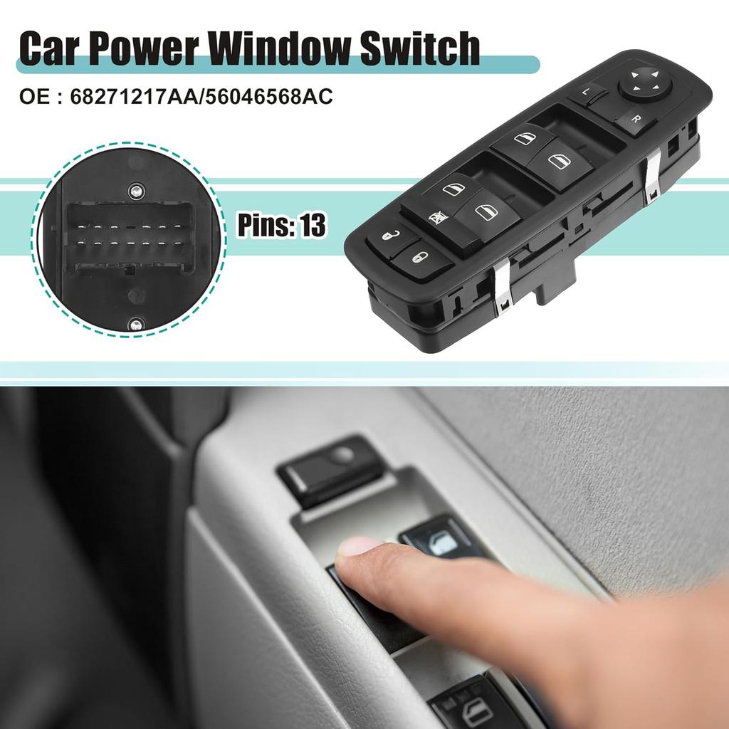 ACROPIX Front Left Driver Side Auto Master Power Window Switch Fit for Dodge Dart 2013-2016 No.68271217AA/56046568AC - Pack of 1 Black