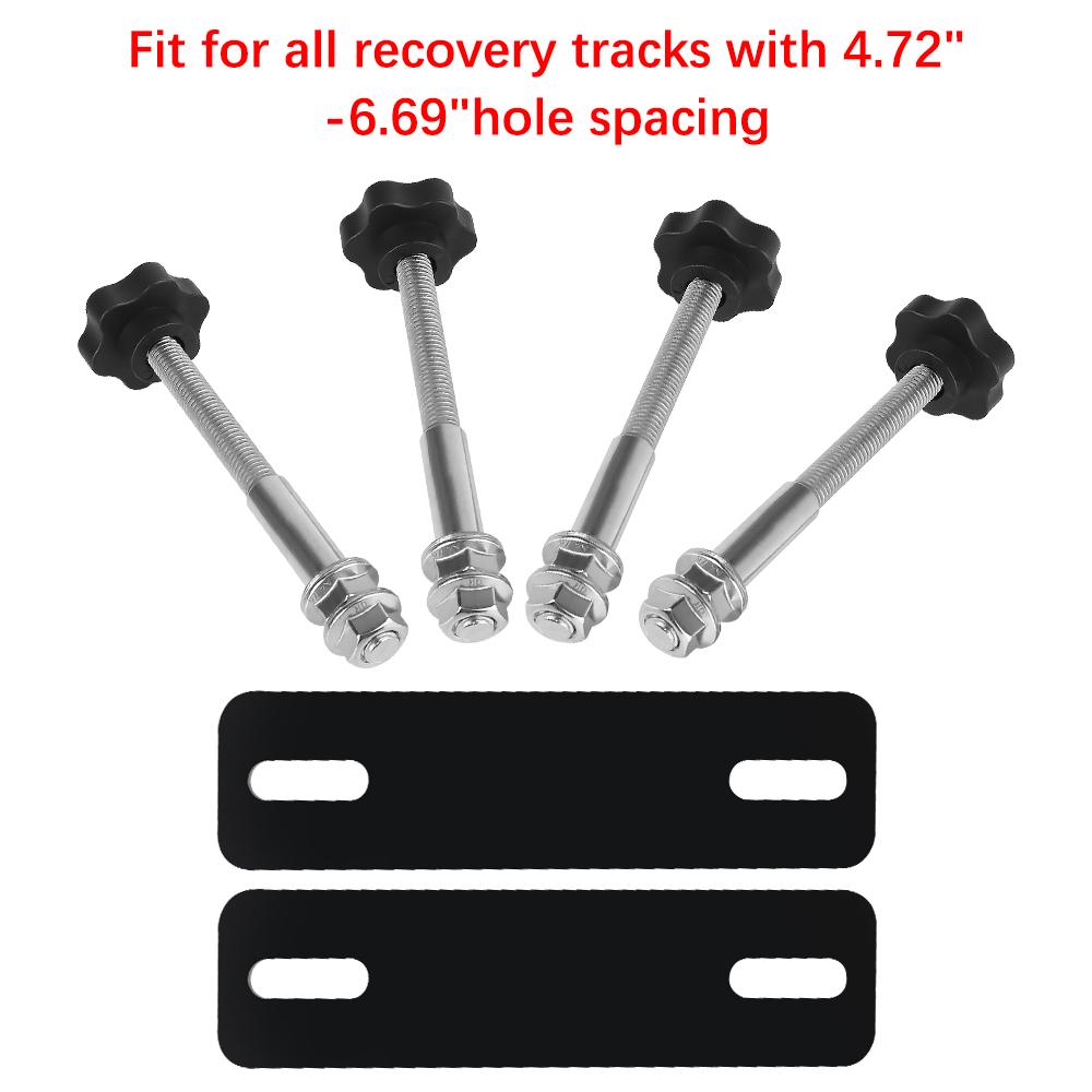Universal For Recovery Tracks Car Mounting Pins Base Plates Kits for Traction Boards Fit with 4.72"-6.69" Hole Spacing