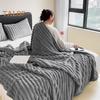 Summer AC Flannel Blanket Thickened Double-sided Plush Striped Texture Solid Color Office Nap Home Bed Sofa Travel Cozy Warm Winter Blanket