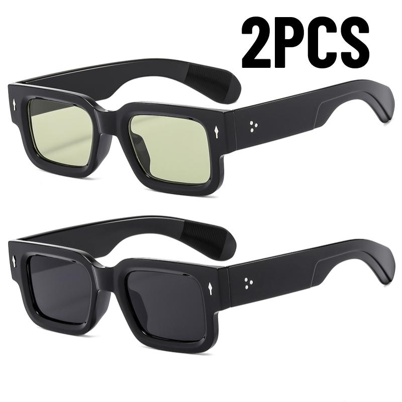 2PCS New Men's Personality Minimalist Style Sunglasses Fashion Cool Retro Rectangle Glasses  Femino UV400