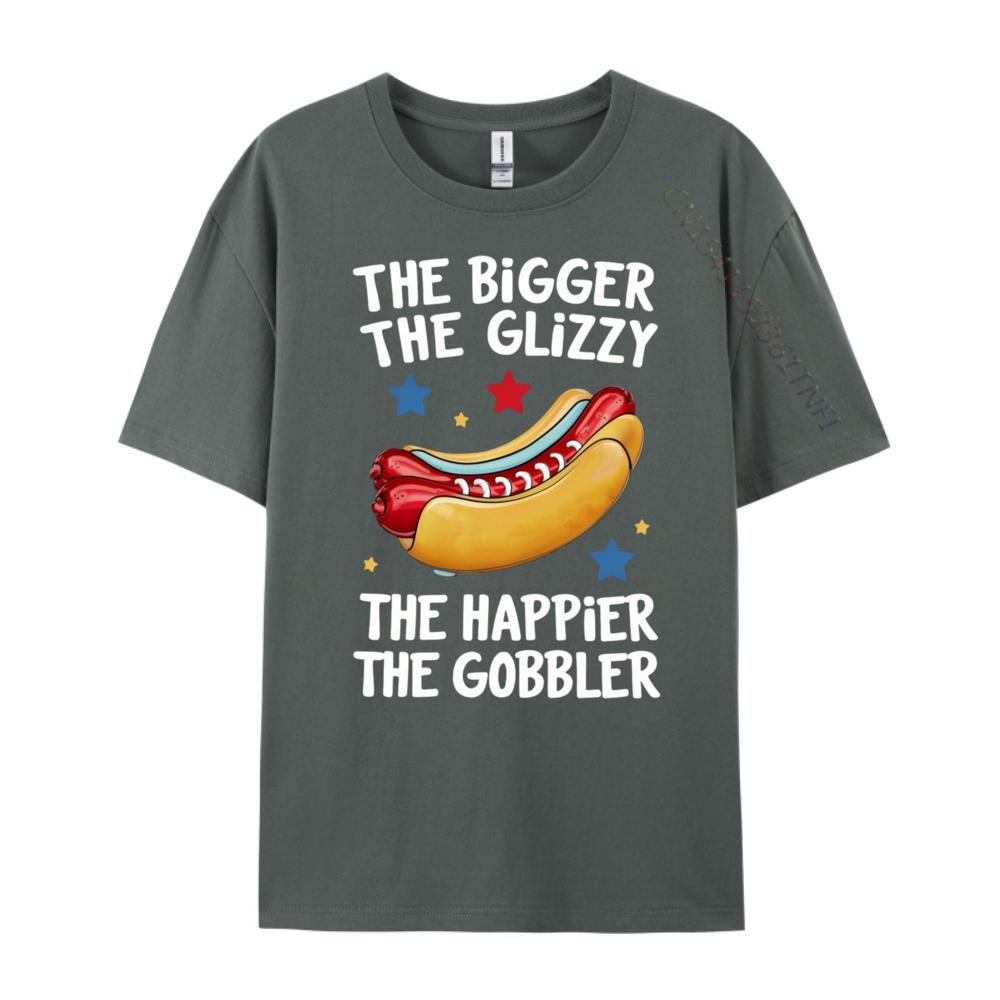 Funny Hot Dog The Bigger The Glizzy The Happier The Gobbler Pink Graphic Tees Men Streetwear Male Mens TShirts