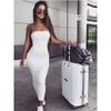 Outfitgirl Pure Color off-Neck Tube Top Long Dress Sexy Women's Slim Looking Sheath Silm Wrapped Chest Dress