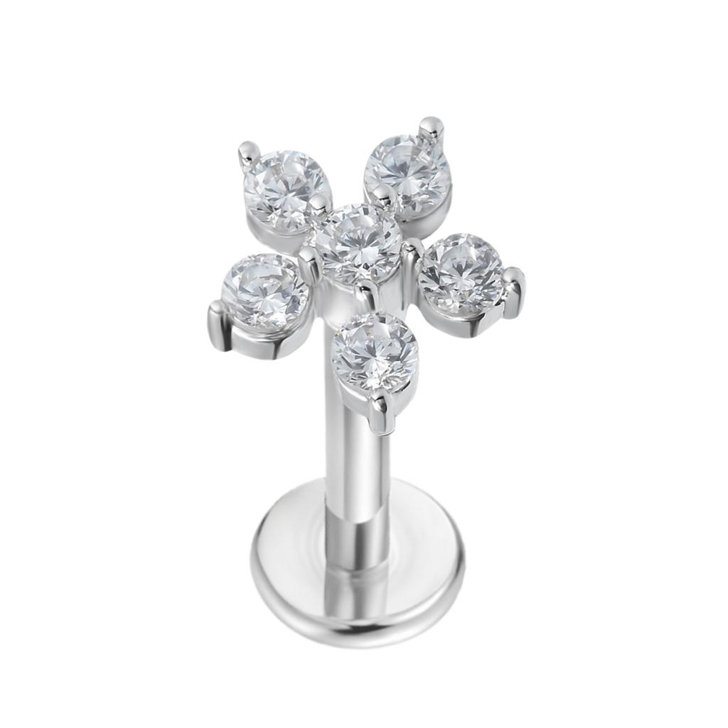 G23 Titanium Threadless Piercing16G/18G/20G  Heart Shape Flower Push Pin Labret Lip Ring Stud Piercing Earring Zircon