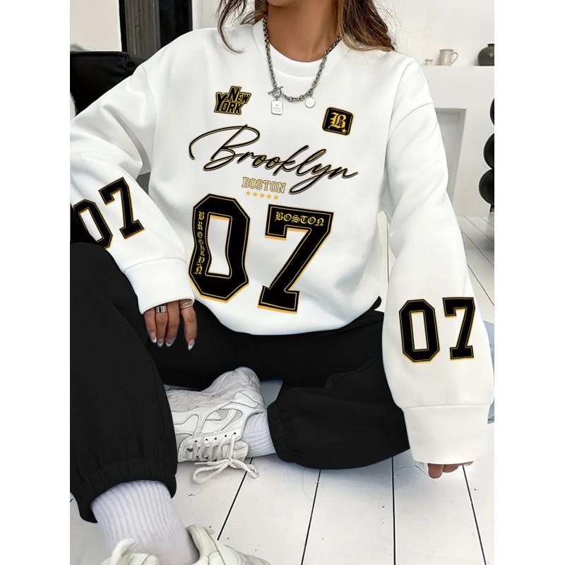 Womens Casual Oversized Round Neck Sweatshirt With 3D Letter Print Lightweight Comfort Fit