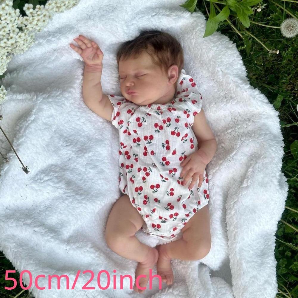 50cm 20inch Baby Reborn Puppe mit sichtbaren Adern und 3D-bemalter Haut, Realistische Weiche Silikon Schlafende Neugeborene Bebe Lebendiges Mädchen Bebe Spielzeug