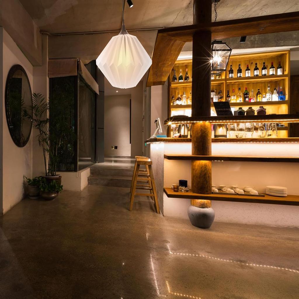 Angoily Nordic Style Origami Paper Hanging Lamp Shade, 12.59X12.59X11.02 Inch, White Foldable Ceiling Light Cover for Chandeliers, Table Lamps, Floor